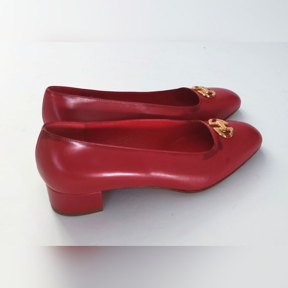 Celine Paris Red Leather Heels with Gold Logo. Size 34 EU. New. - Picture 2 of 8
